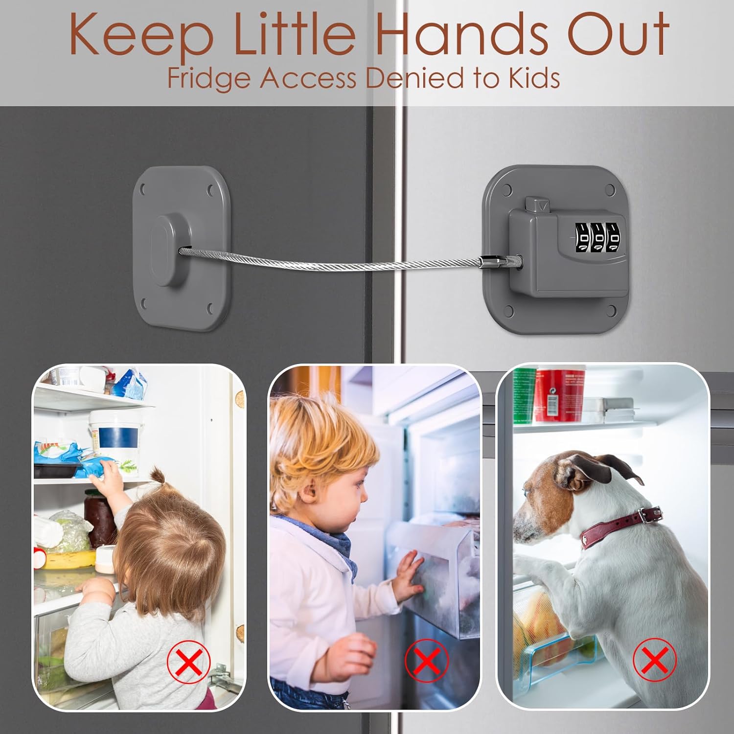 Refrigerator Lock, Combination Lock for Refrigerator Cabinets, Drawers, Heavy Duty Fridge Lock, Easy Install No Keys Needed (Gray-2Pack)