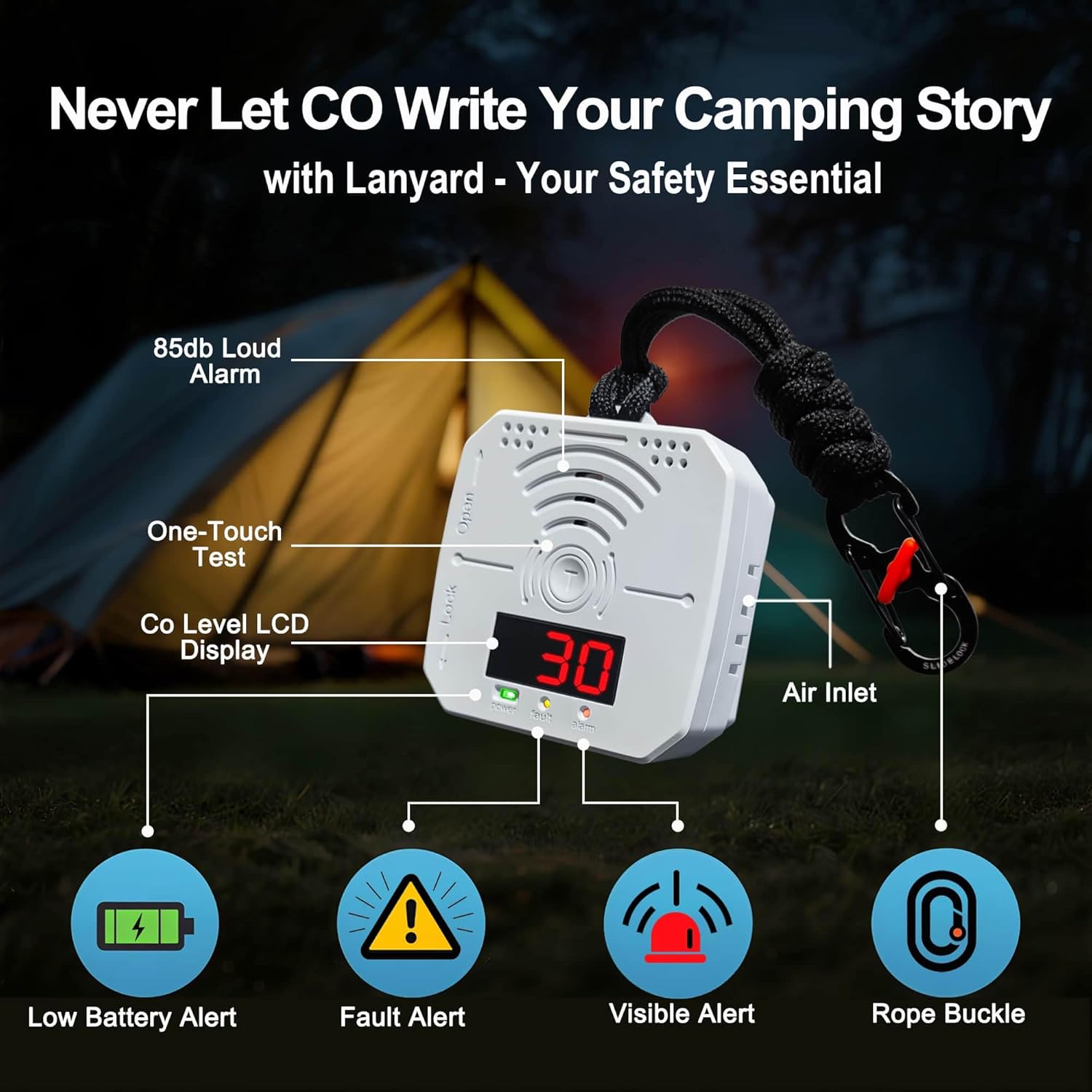 Carbon Monoxide Detectors Portable Battery Operated co2 Detector Alarm for Home, Car, RV | Advanced Sensors, LCD/LED, Low Battery Warning | 85 Decibel Monoxide Alert