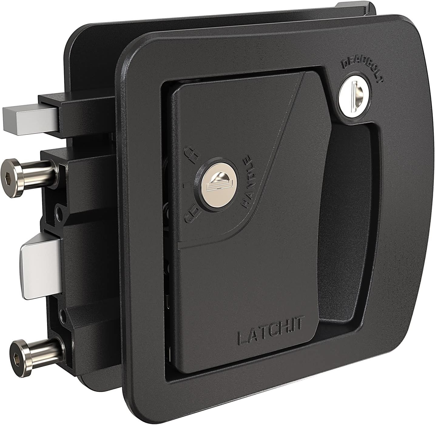 LATCH.IT RV Door Lock Replacement | Class C Camper Door Latch Fits 3.50" x 4.50" Lock Holes | 100% Metal RV Door Latch Replacement | RV Latch | Camper Door Locks with 2 High-Security Keys Included