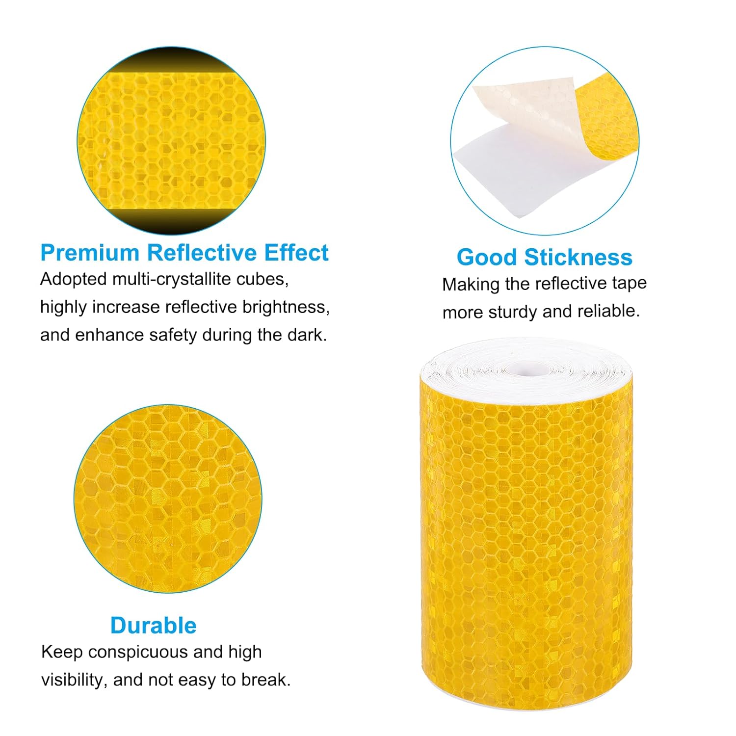 PATIKIL 4 Inch x 33 ft Reflective Tape, 1 Roll Waterproof Self Adhesive High Visibility Caution Warning Safety Tape Reflector with Scraper for Trucks Trailers Cars, Yellow