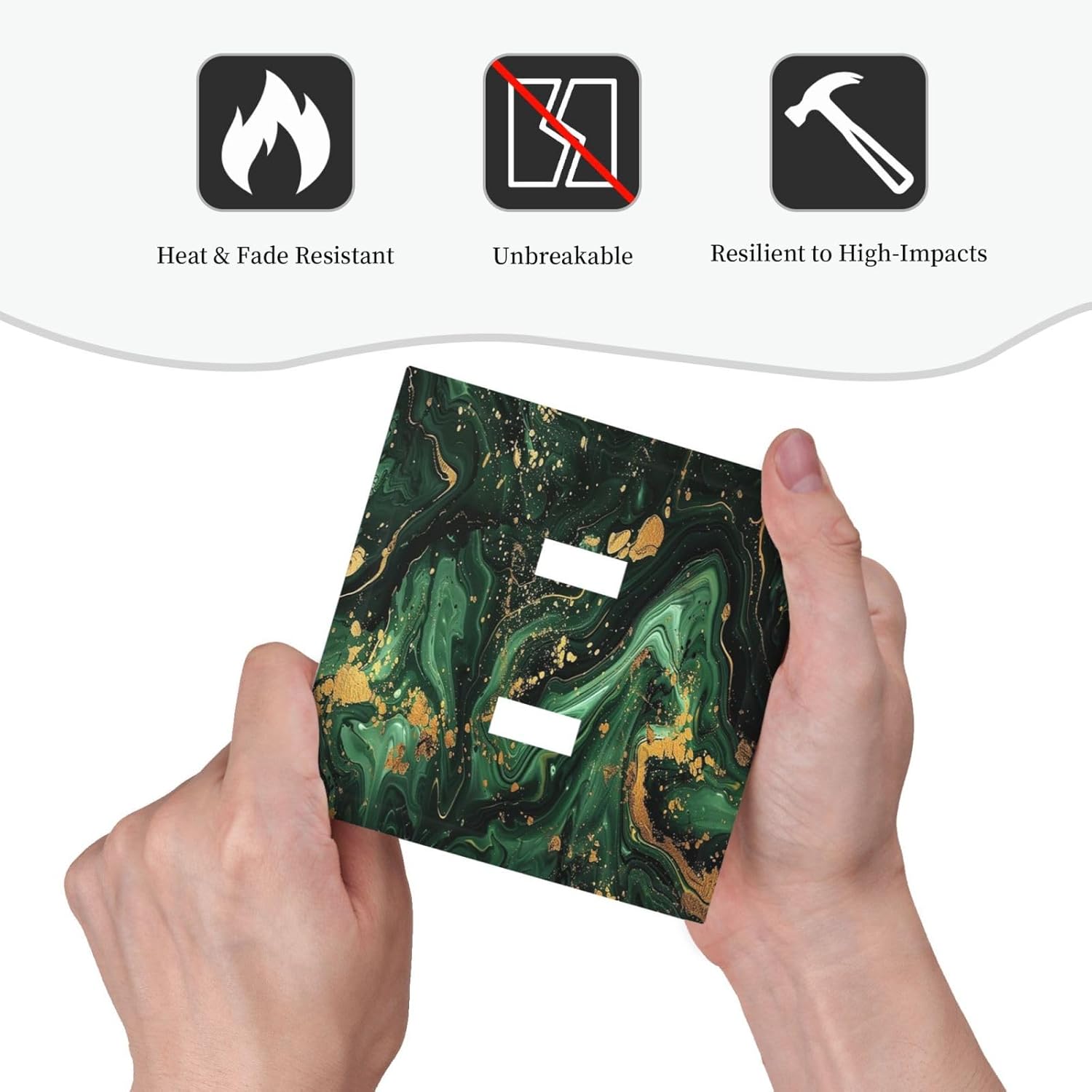 Green/Gold Modern Abstract Luxury Marble 2 Gang Double Toggle Light Switch Cover Decorative Switchplate Electrical Wall Plates Faceplate for Bathroom Bedroom Decor 4.9 X 5 IN