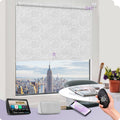 Graywind Smart Blackout Roller Shades Compatible with Alexa Google WiFi Hardwired Patterned Fabric Motorized Blinds Remote Window Shades, Custom Size (Floral Jacquard White)
