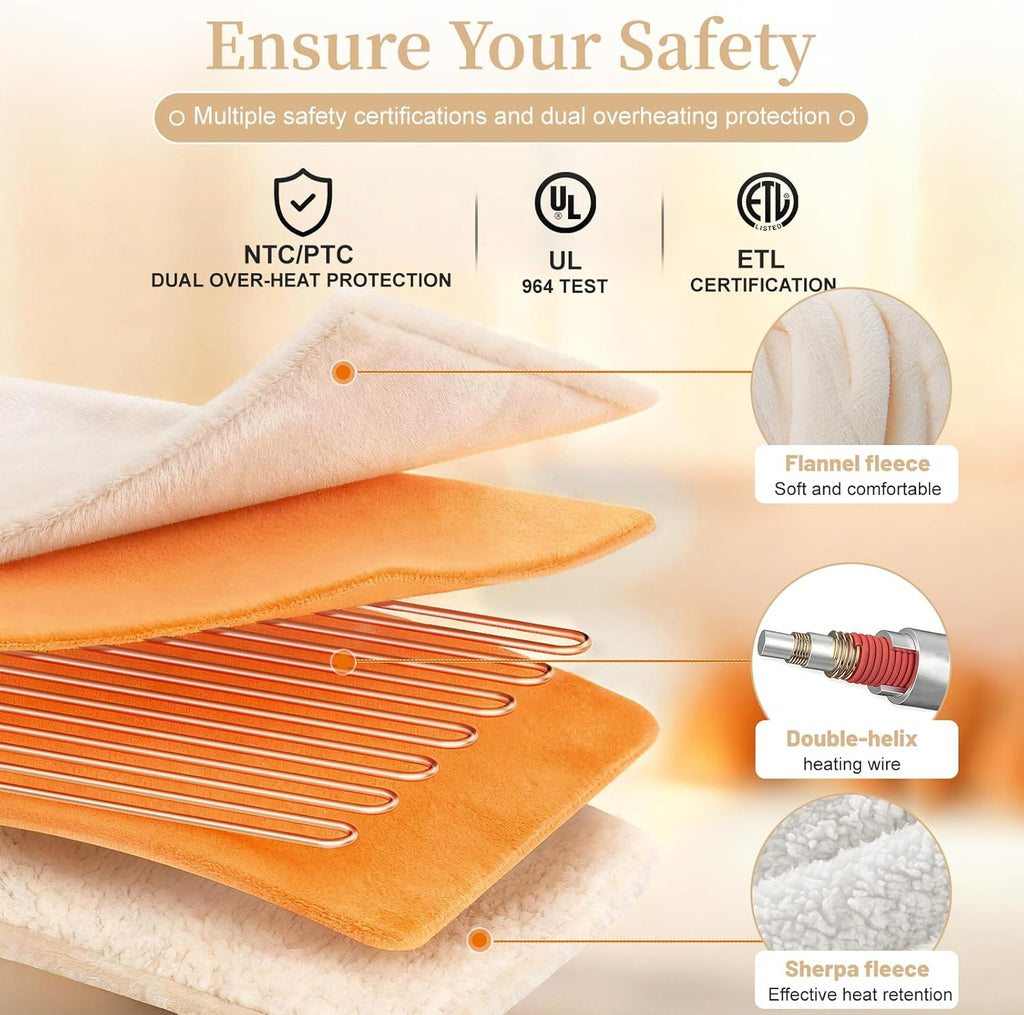 Electric Heated Blanket Twin 62" x 84", Soft Plush Flannel & Sherpa Electric Blanket with 8 Heat Settings, 1-12H Auto-Off, Fast & Even Heating, Machine Washable, Ideal for Home & Office, Beige