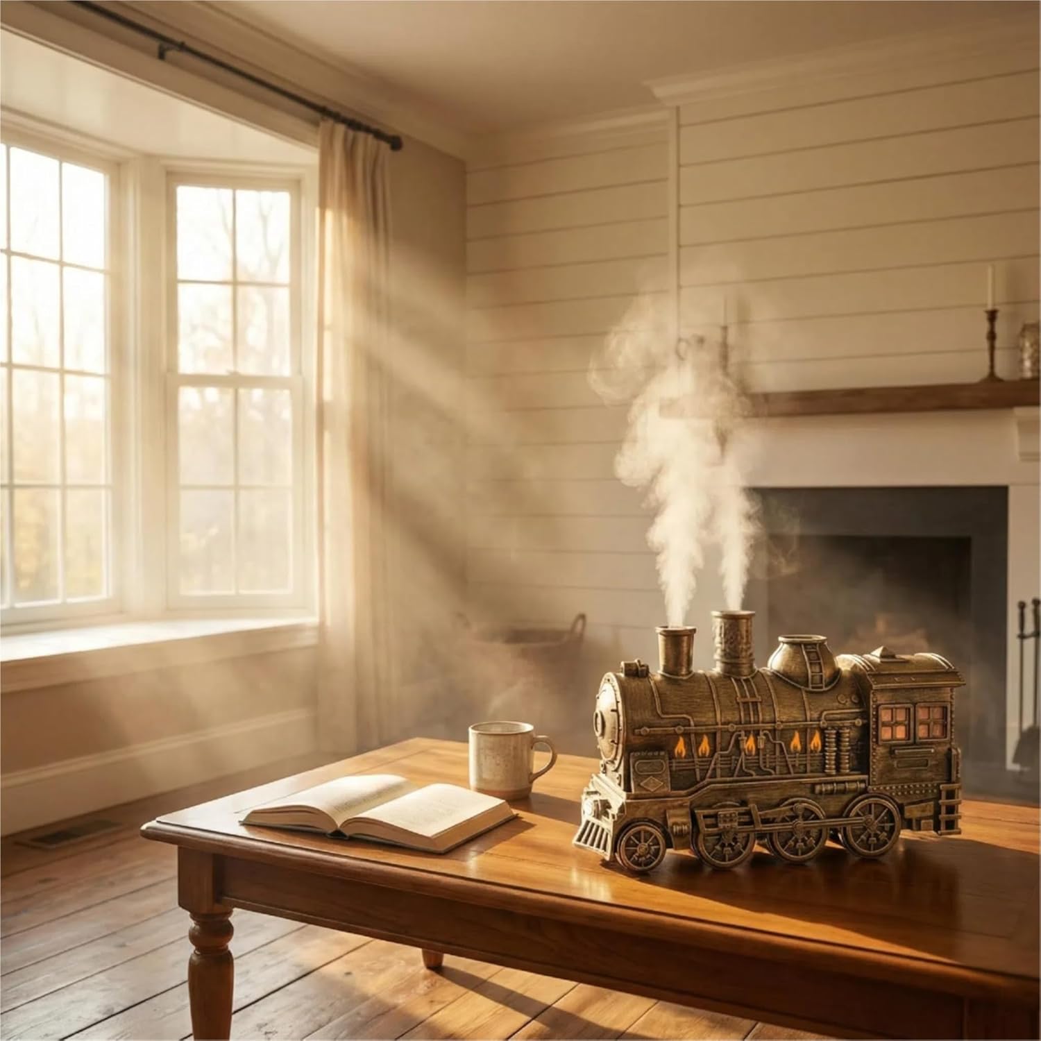 300ml Train Diffuser, Train-Shaped Humidifier, Vintage Steam-Style Diffuser with Remote Control, 2 Spray Modes & 2 Color Lights for Bedroom or Home Decor