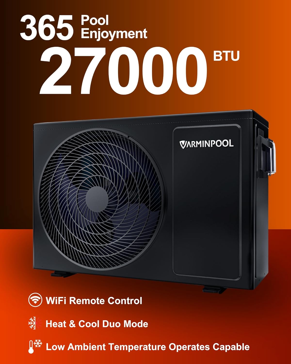 Electric Pool Heat Pump for 7000 Gallons in and Above Ground Swimming Pool, 27000 BTU Pool Heater, WiFi Remote Control & Schedule, Titanium Heat Exchanger, 120V, Energy Efficient