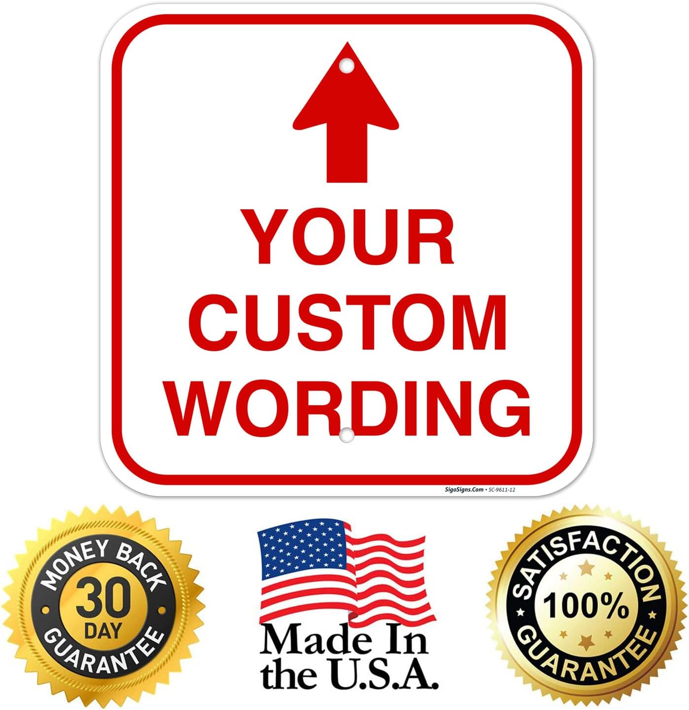 Custom Square Up Arrow Sign, Personalize for Address, Office, Business, Workplace, office, Home, Airbnb, Delivery Signs, 12x12 Inches Yellow, Rust Free .040