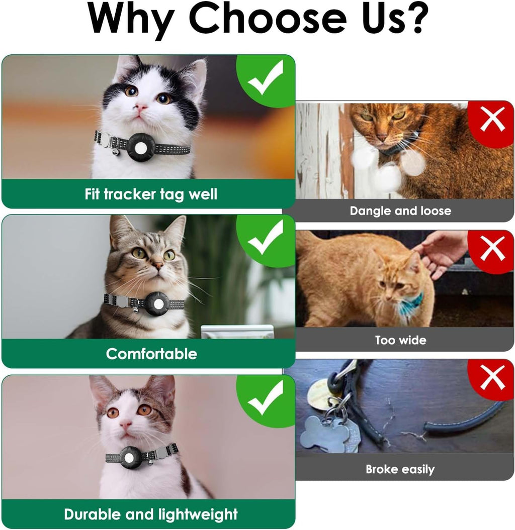 Cat GPS Tracker for Cats, Waterproof Pet GPS Tracker Compatible with Apple Find My App (Only iOS), No Monthly Fee (White Tracker, Black Cat Collar)