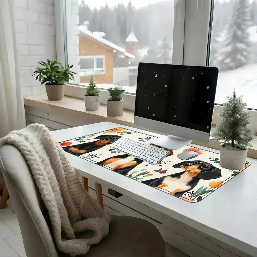 Heated Mouse Pad with 3 Temperature Settings(104°F–122°F),Large 31.5x13 Inch PU Leather Heated Desk Mat,Waterproof Warming Pad for Office,Gaming & Cold Hands Relief,Dogs and Flowers