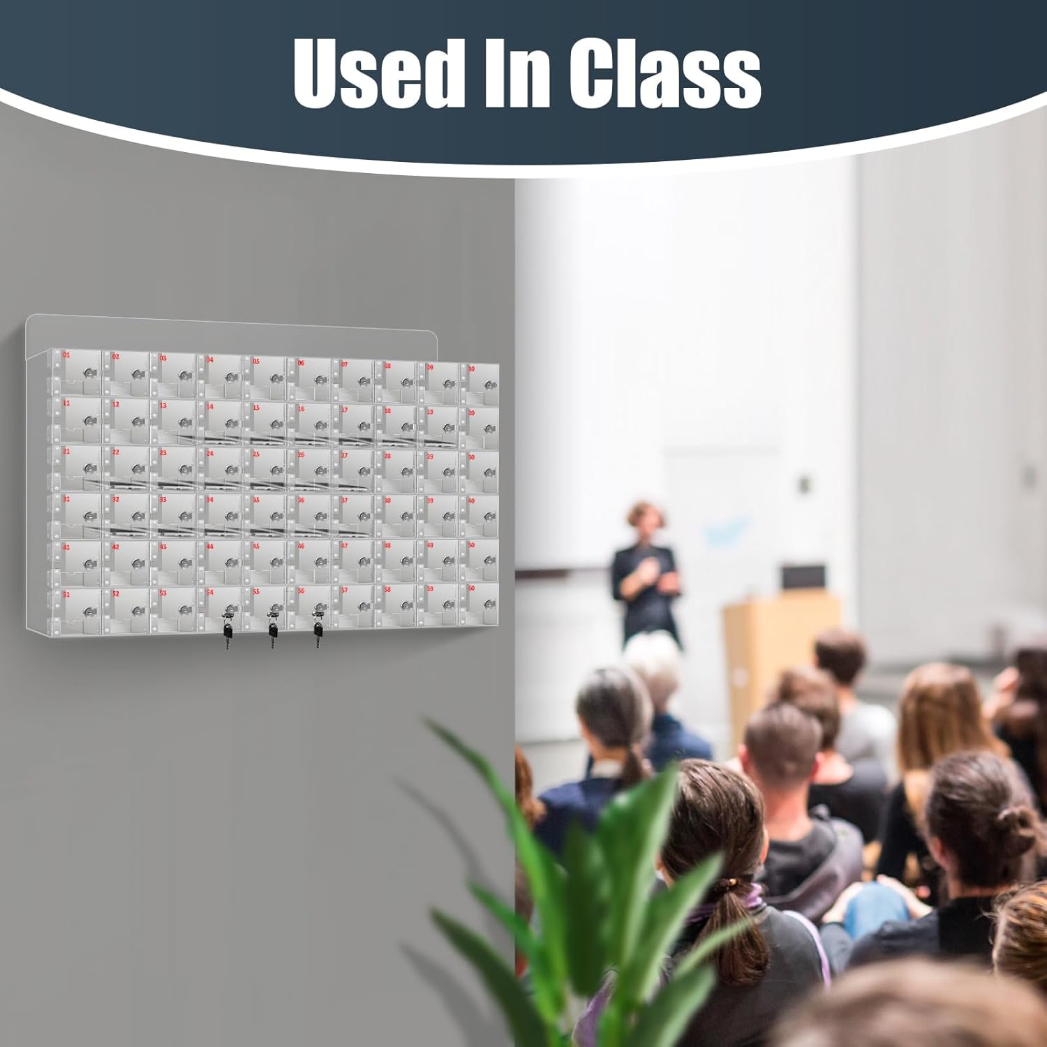 60 A Slots Cell Phone Locker Box, Clear Phone Storage, Acrylic Cell Phone Lock Box with Door Locks and Keys, Wall Mounted Cell Phones Cabinet for Office School Classroom Factory
