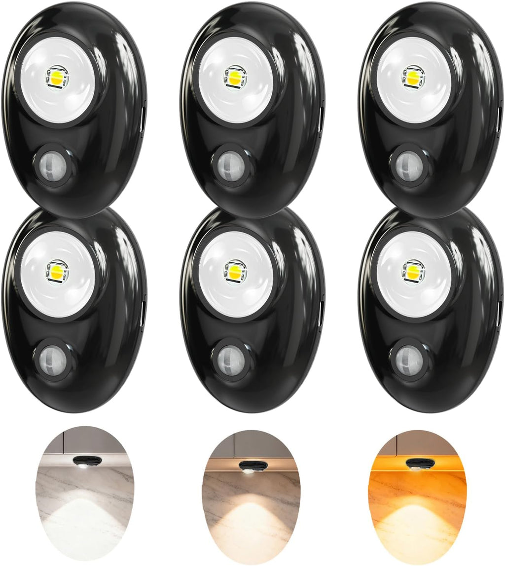 LEPOTEC LED Puck Lights, Rechargeable Battery Light,3 Color Temps Tap Lights,Wireless Closet Light,Under Cabinet Lighting,Magnetic Sitck On Lights for Kitchen,Closet,Pantry,Shelves(6 Pack)