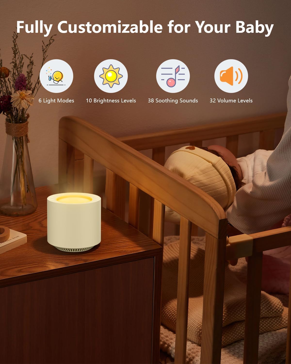 Baby White Noise Machine: Red Light Therapy Sleep Sound Machine with 38 Soothing Sounds & Calming Womb Soother Shusher, Memory Function, Dimmable Nursery Night Light with Timer, Baby Gift