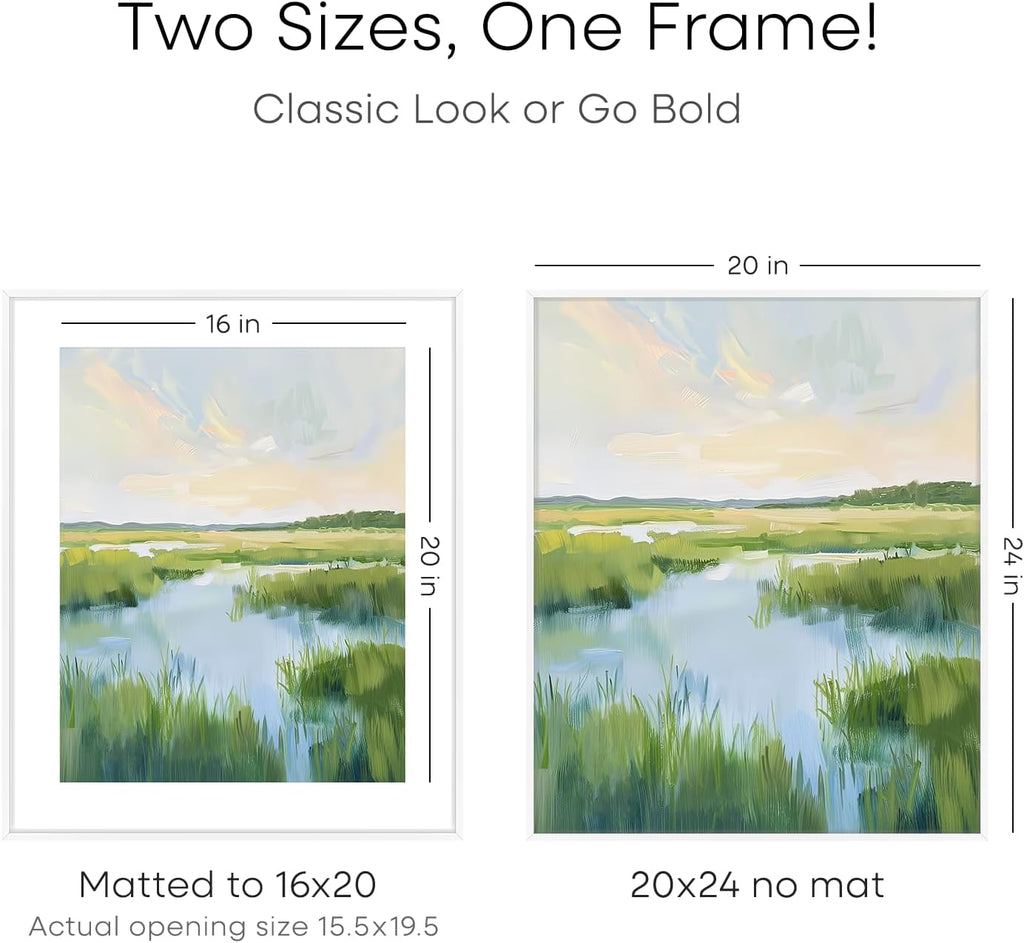 Homeforia 20x24 Picture Frame White, High End Metal 20x24 Frame Matted to 16x20 Print, 20 x 24 White Poster Frames with Mat 16 by 20 inch Photo, 24x20 Hanging Frame, Tempered Glass, Wall Kit, Set of 1