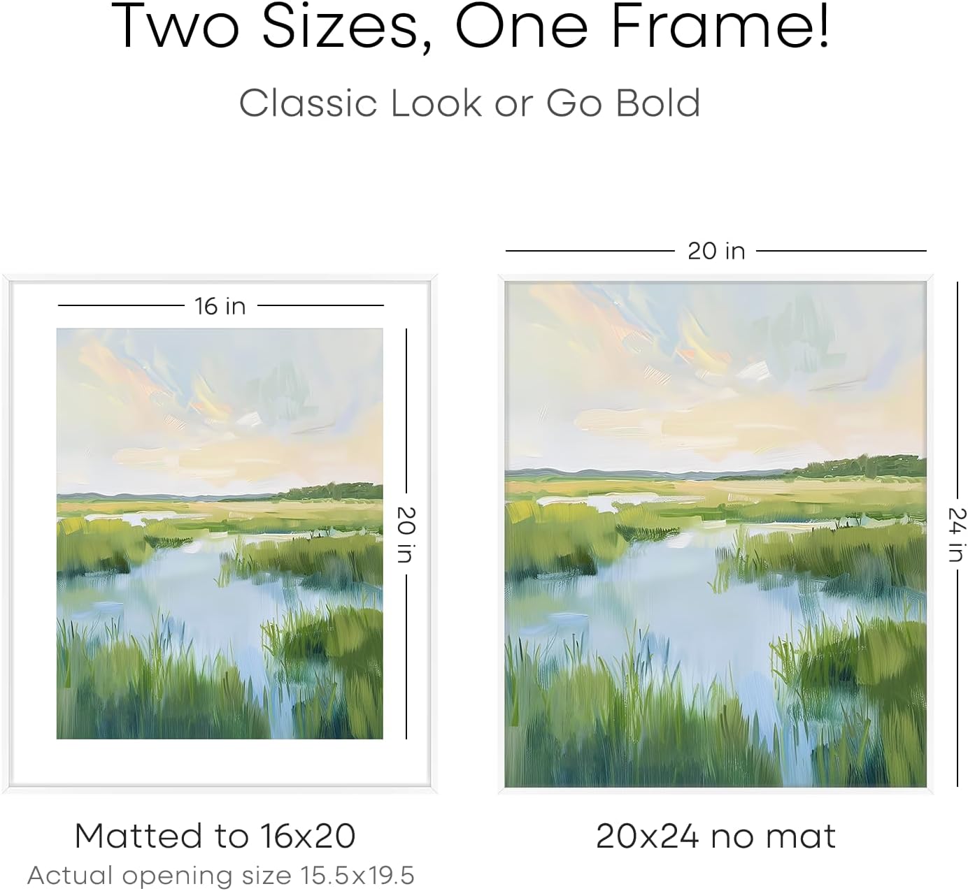 Homeforia 20x24 Picture Frame White, High End Metal 20x24 Frame Matted to 16x20 Print, 20 x 24 White Poster Frames with Mat 16 by 20 inch Photo, 24x20 Hanging Frame, Tempered Glass, Wall Kit, Set of 1