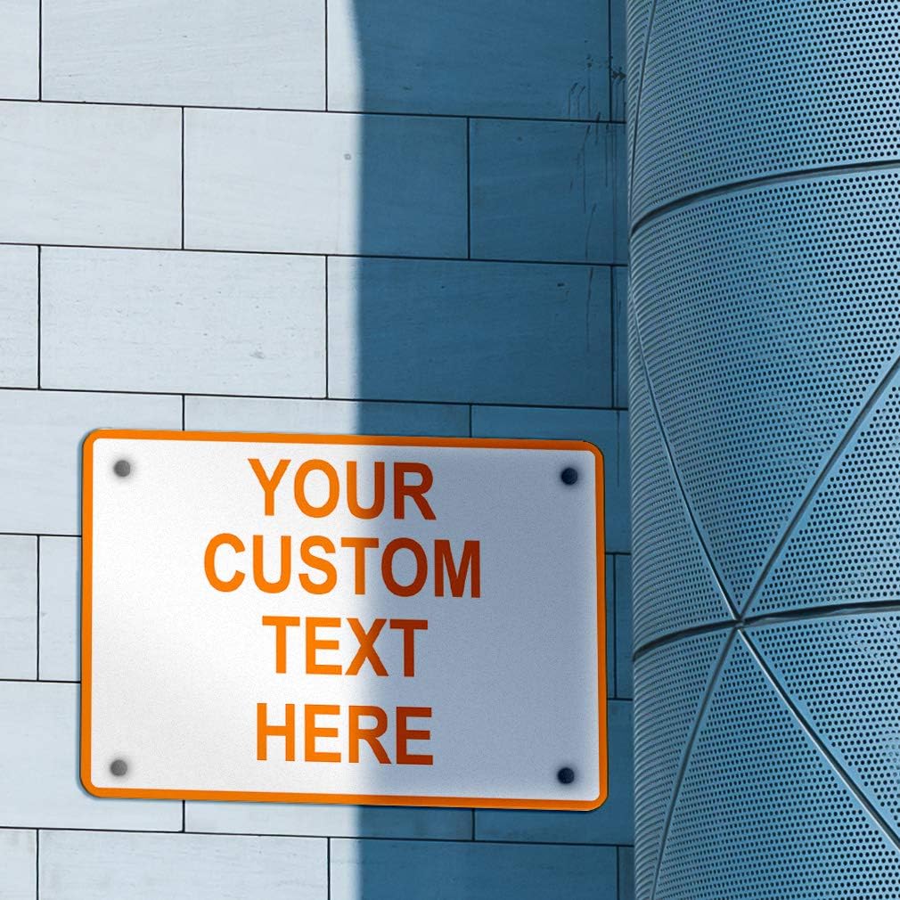 Aluminum Weatherproof Metal Sign Multiple Sizes Custom Personalized Text Here White Orange Warning Horizontal Street Signs 14x10Inches