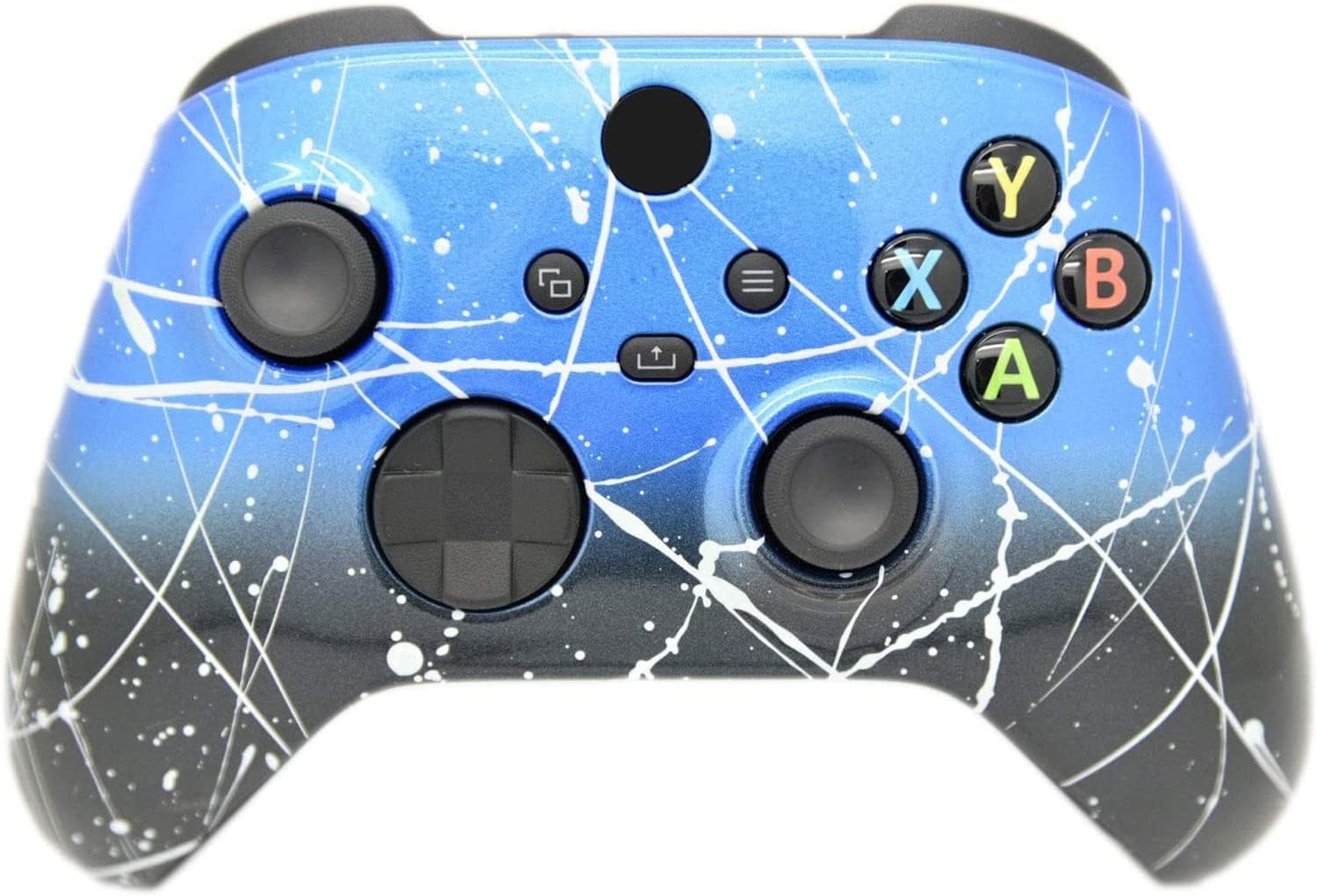 Hand Airbrushed Fade Custom Controller Compatible with Xbox Series X/S & Xbox One (Series X/S Blue & Black Fade W/Silver Splatter)