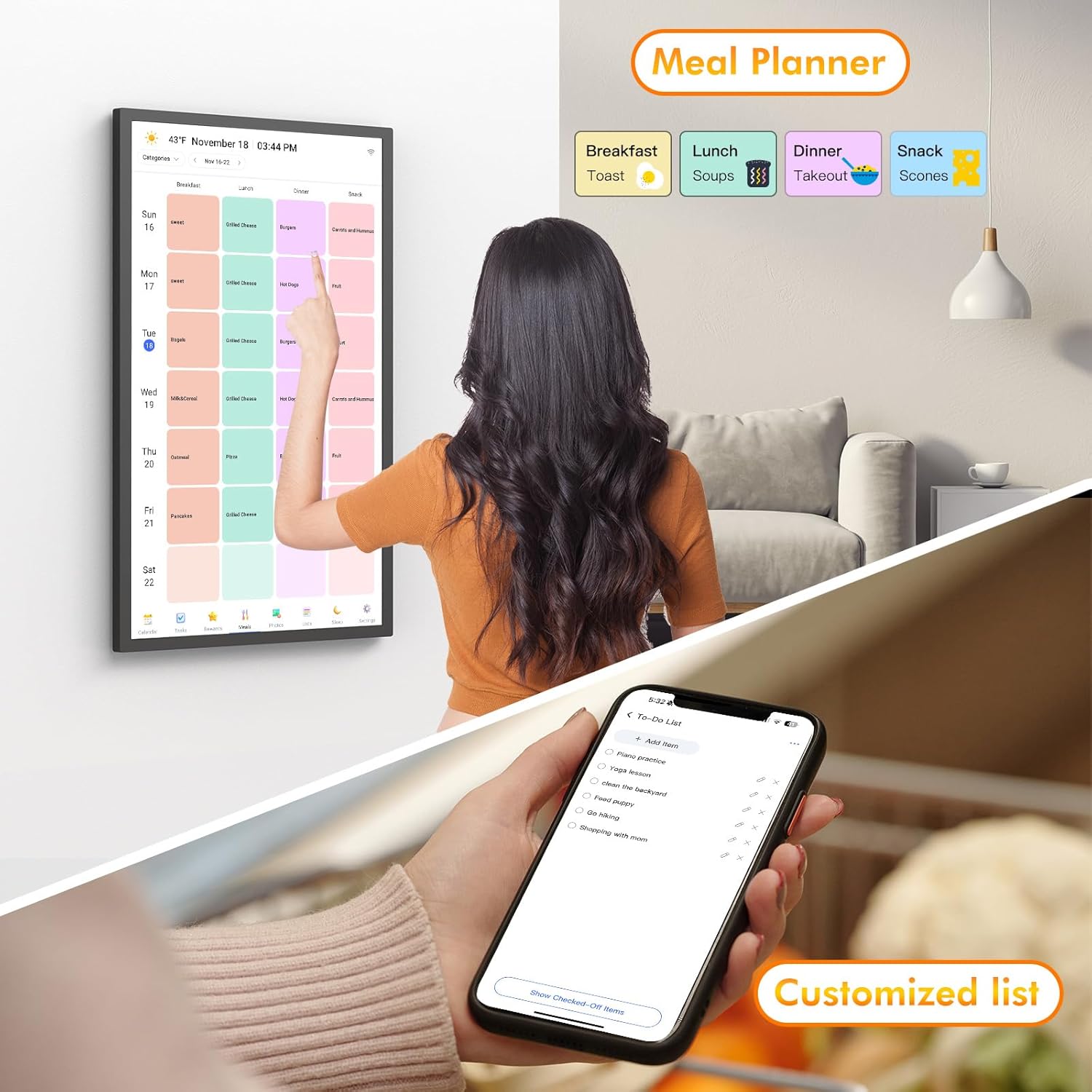 Smart Digital Picture Frame Calendar-for-Family-Planner - Nethgrow 24" Touchscreen Interactive Display Electronic Calendar for Family to Do List, Auto-Sync Google iCloud Outlook, Wall Mountable