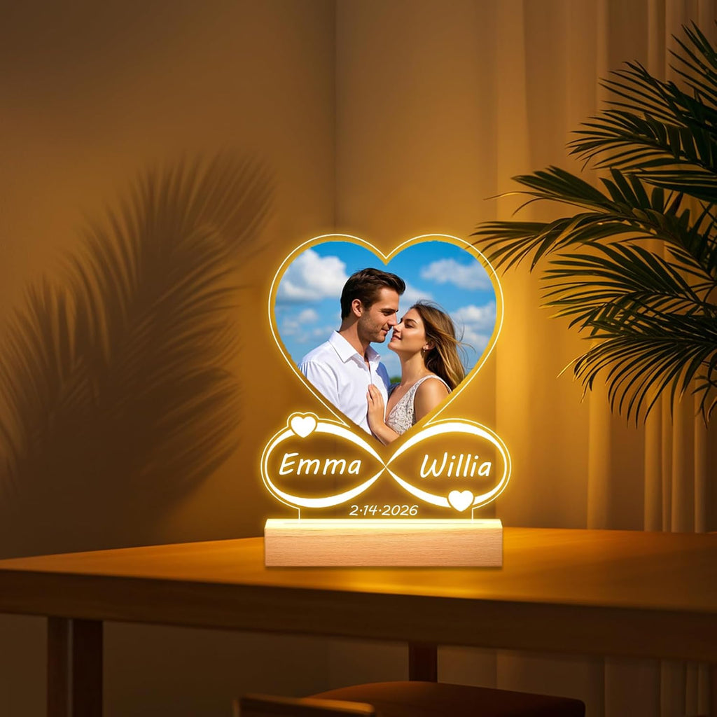 Personalized Picture Frames with Photo, Custom Photo Frame with Night Light, Customized Girlfriend Photo Gifts, Ideal Gift for Couples Anniversary Birthday Mom Dad Him Her