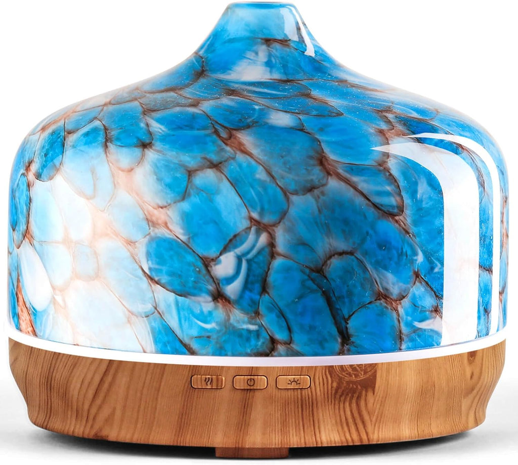Porseme 500ml Glass Essential Oil Diffuser Aromatherapy Ultrasonic Cool Mist Humidifier 15-21 Running Hours Waterless Auto-Off Air Diffusers for Sleeping Yoga Office Working Spa and Rest (Light Blue)
