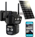 Security Cameras Wirelss Outdoor Solar Powered for Home Security, 360 View Outside Camera,Motion Detection,10x Hybrid Zoom PAN Tile,i IP-65 Weather Proof (3 Lens Hybrid Zoom)