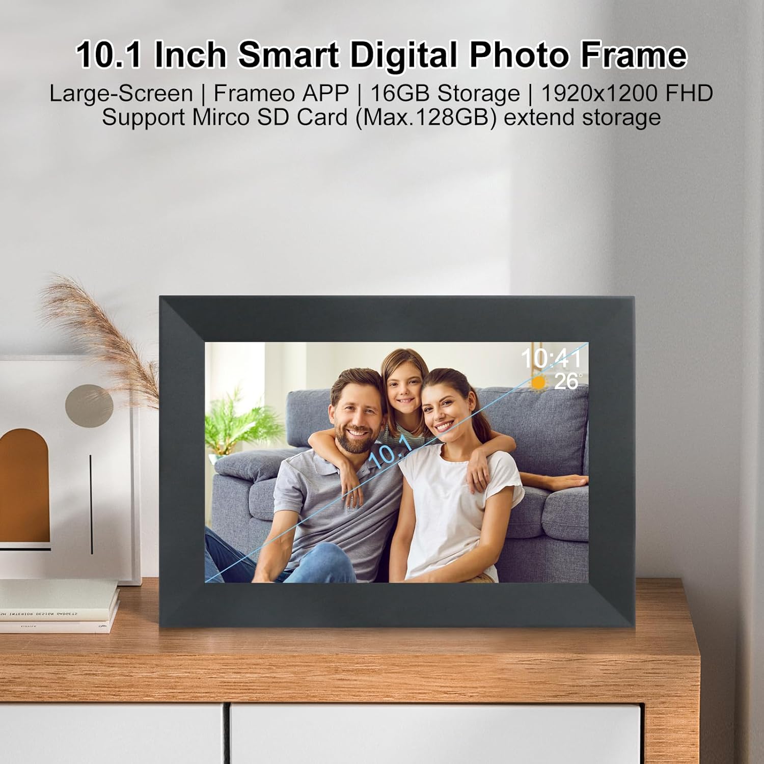 Frameo 10.1 Inch Smart WiFi Digital Photo Frame,Digital Picture Frame with 16GB Storage & SD Slot, Electronic Picture Frame IPS Touch Screen with Auto-Rotate, Frameo Digital Frame WiFi