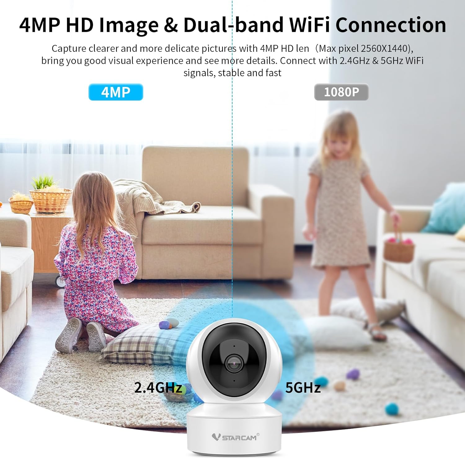 VSTARCAM 5G Security Camera Indoor, 4MP 2.5K Pet Camera with Speaker for Dog/Cat, Baby Monitor with Phone App, Dual-Band WiFi, Auto Tracking, IR Night Vision, 2-Way Talk, Cloud & SD Card Storage