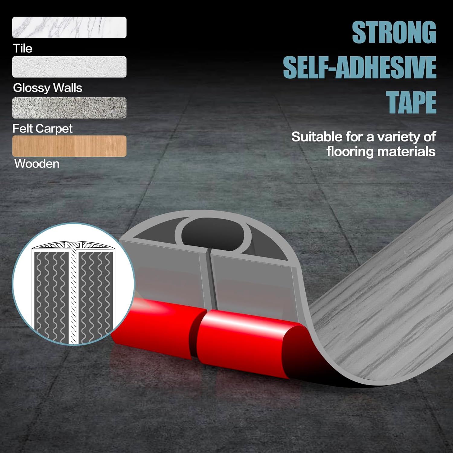 Floor Cord Cover Self Adhesive Cord Hider,20FT Cable Management, Extension Strip Protector for Wires, Prevent Cable Trips for Offices, Gyms, Exhibitions Cavity:0.39"(W) x 0.27"(H) Gray Wood