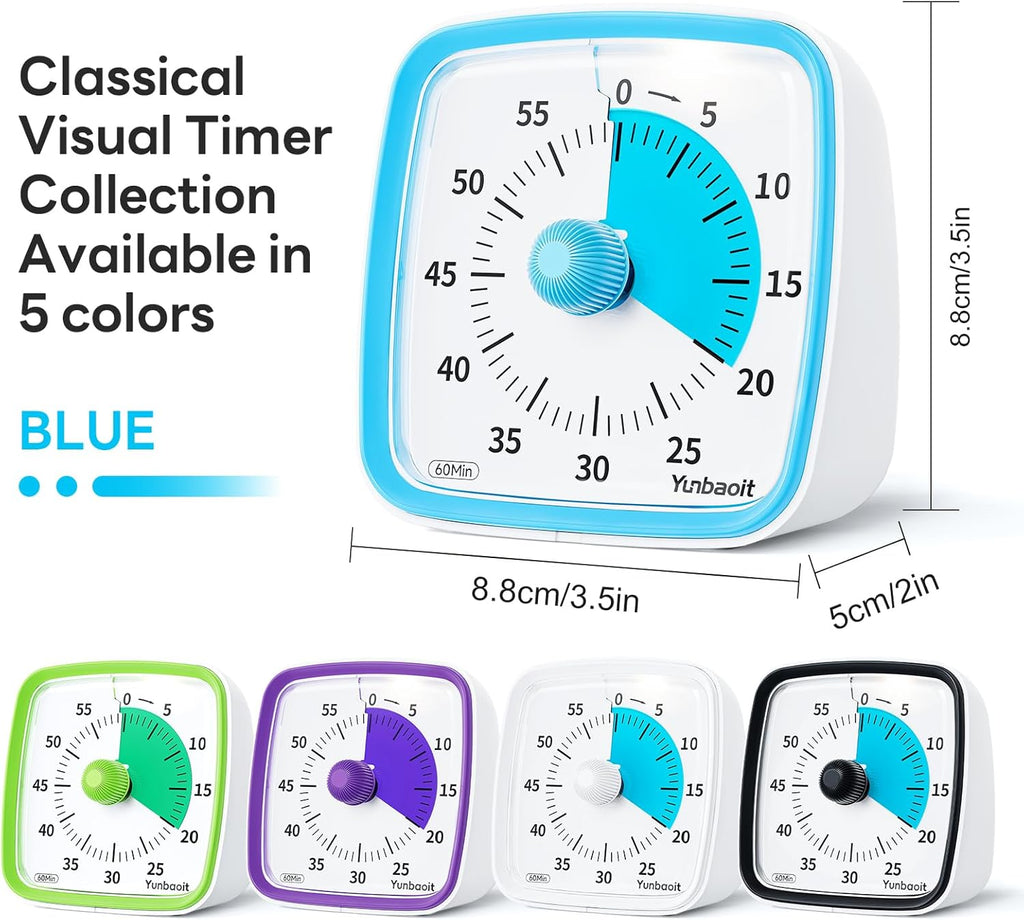 Yunbaoit Visual Timer with Night Light, 60-Minute Countdown Timer for Kids and Adults, Silent Classroom Timer, Time Management Tool for Home, School, or Work (Light Blue)