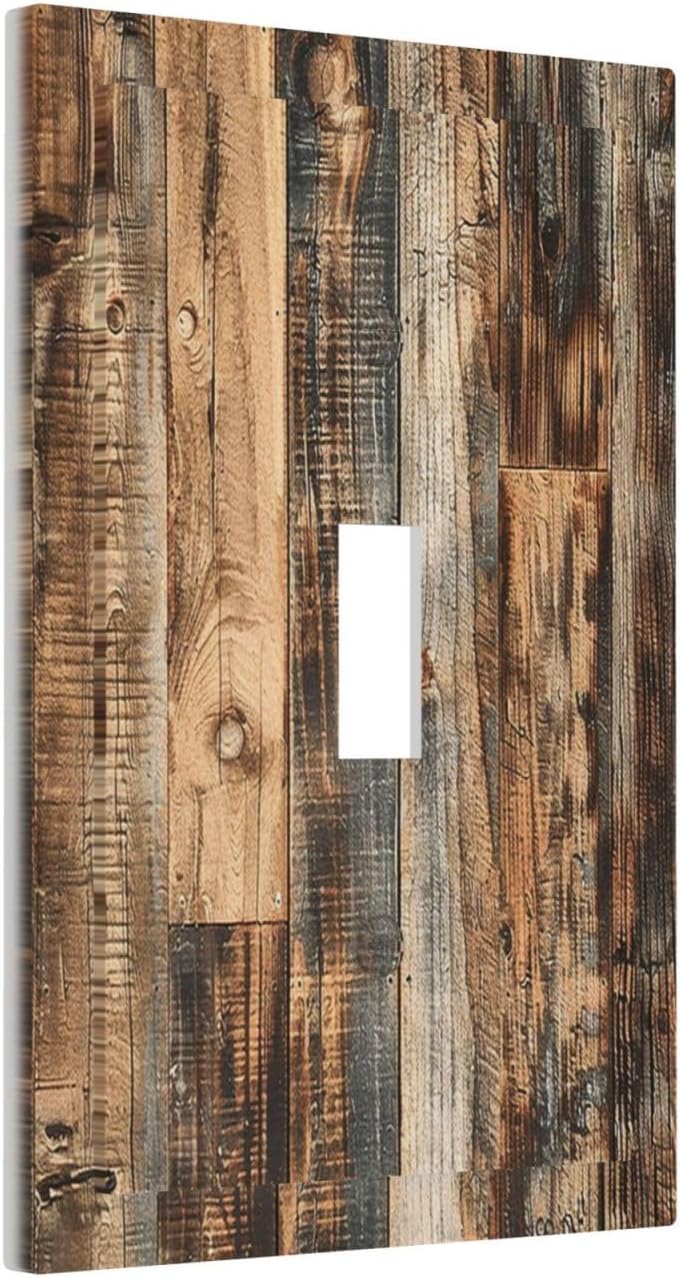 Decorative Light Switch Cover Rustic Brown Wood Pattern Splice Plank 1 Gang Single Toggle Device Electrical Faceplate Switchplates Decorator Outlet Wall Plate For Farmhouse Cabin Decor