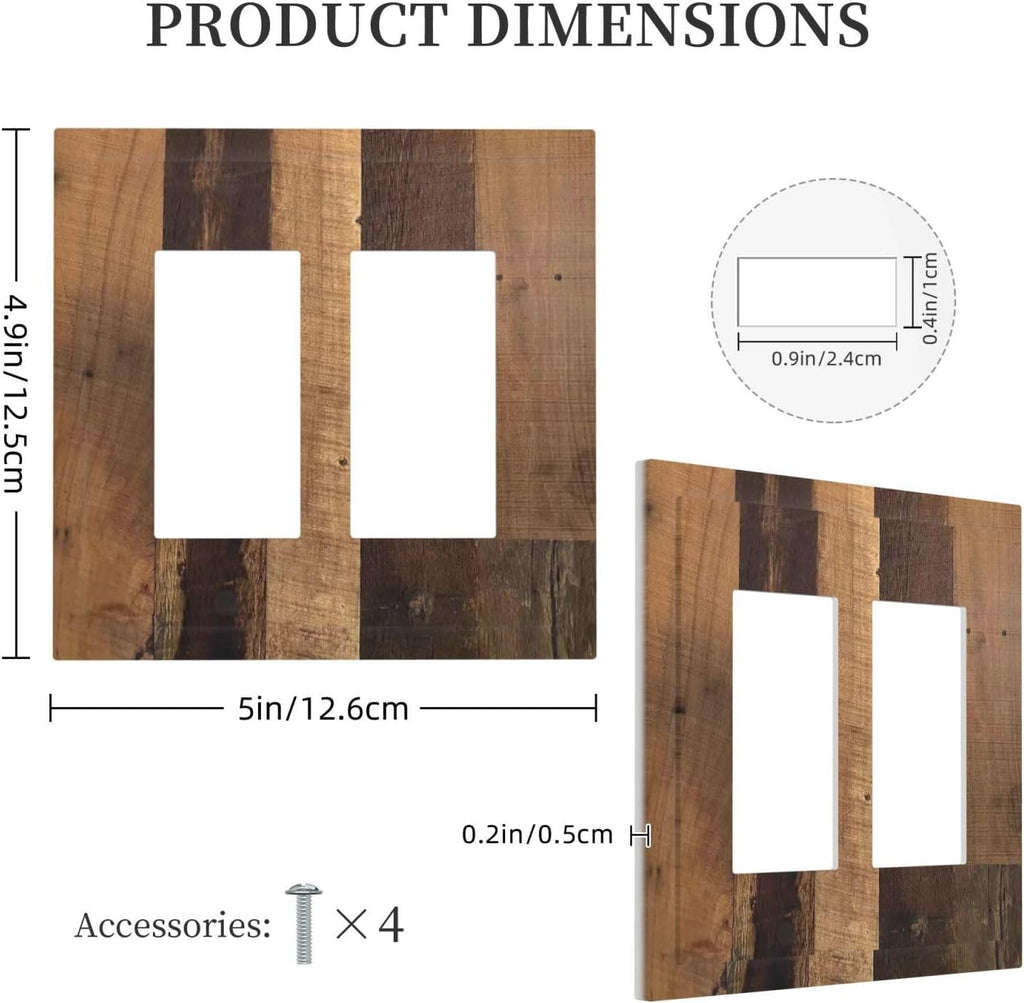 Rustic Brown Wood Vintage Wood Board Decorative Outlet Covers 2 Gang Double Gfci Rocker Electrical Wall Panels Light Switch Cover Plate For Farmhouse Cabin Decor