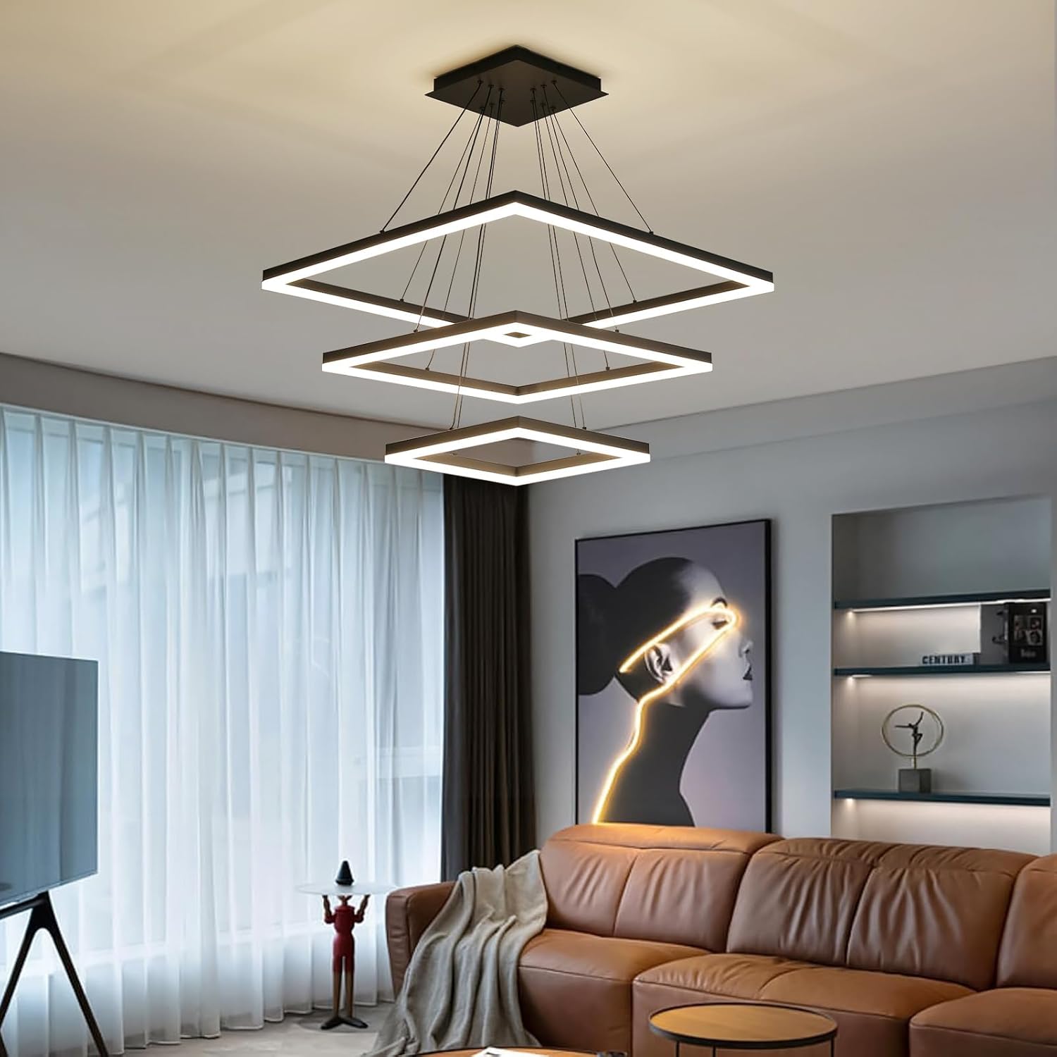 Ceiling Chandelierst, with Remote Control Dimmable 3 Color Mode & Brightness (Warm & Cool & Neutral Light) Ceiling Chandelier, Acrylic Anti-Flicker Dining Light Fixture for Kitchen