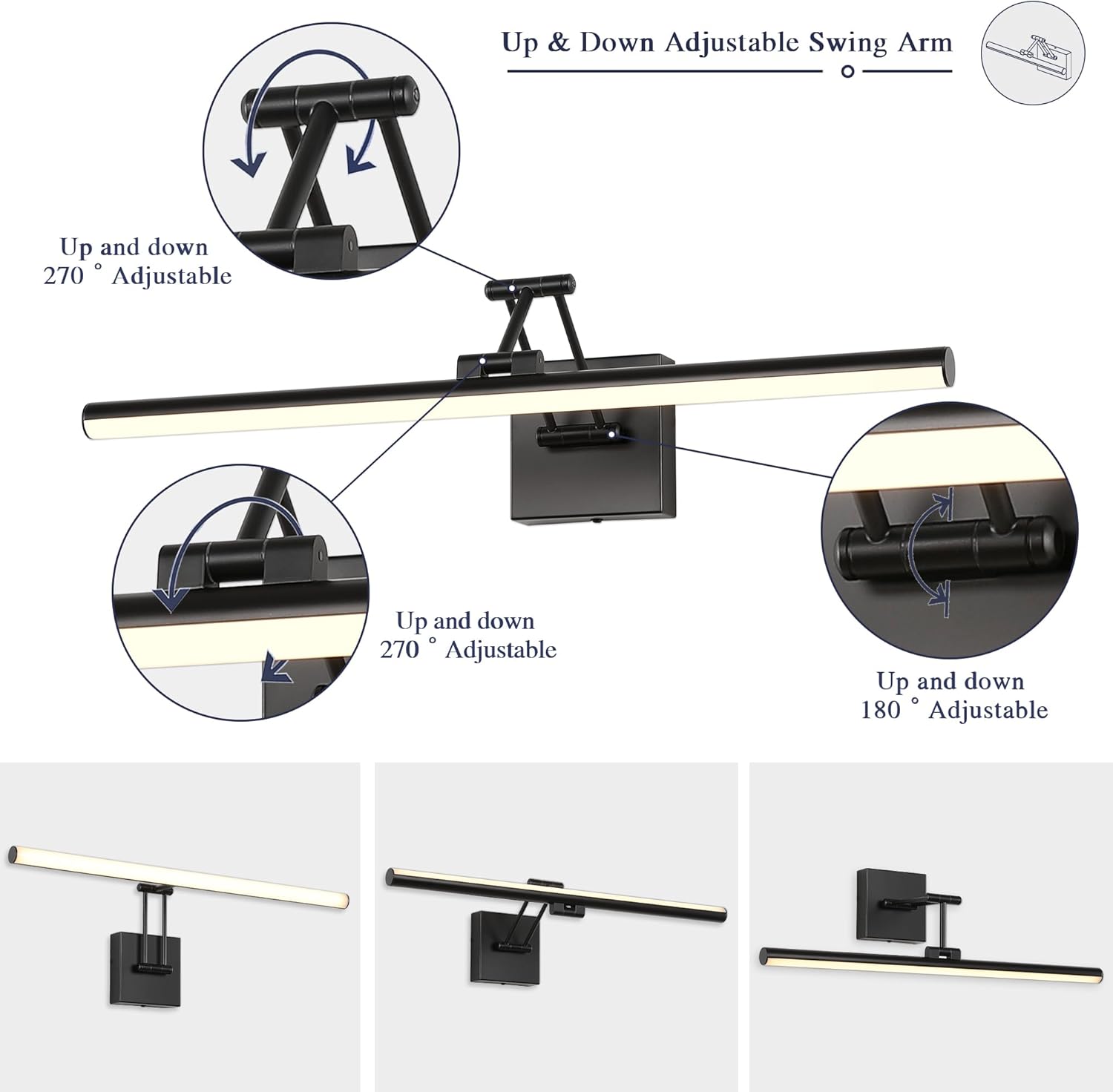 Joossnwell Picture Light for Painting Black Art Light Hard-Wired Picture Frame Light 23.62 Inch Dimmable Gallery Wall Light with Adjustable Swing Arm for Painting Library Museum Warm White