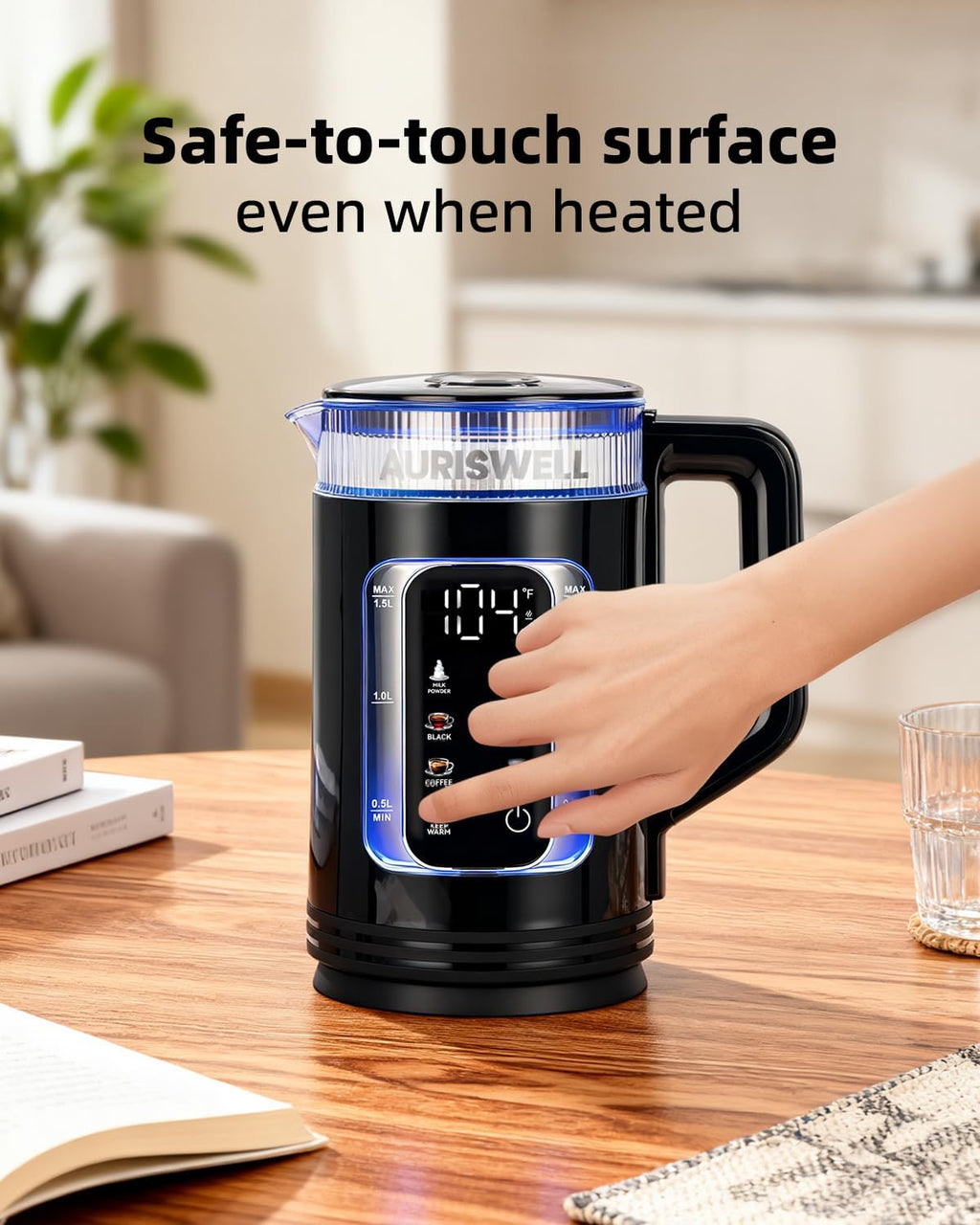 Electric Tea Kettle with Temperature Control, 1.5L Glass smart Water Boiler for Tea, Coffee & Boil, Automatic Shut Off, 12h Keep Warm & One-Touch 6 Presets