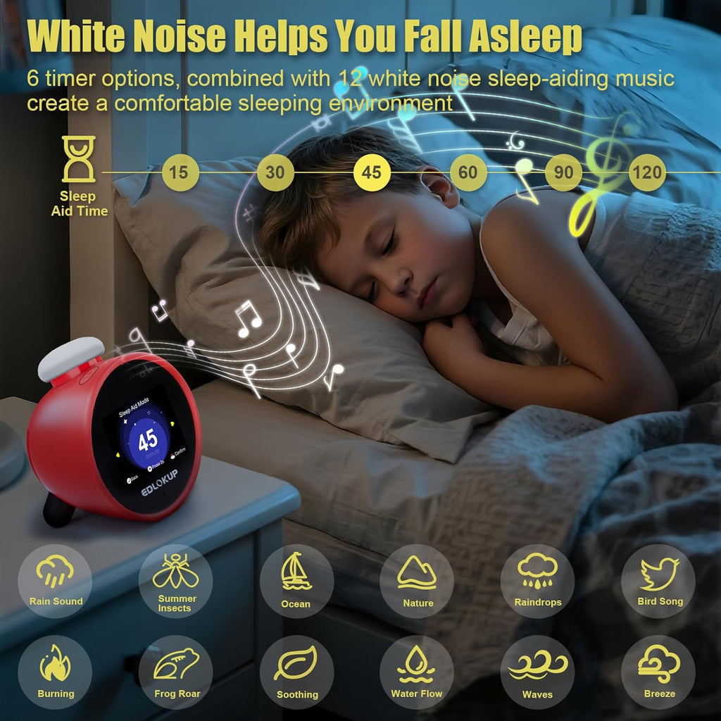 Smart Alarm Clock for Kids, AI Voice Assistant Clock with Chat, Ok to Wake Clock, 12 White Noise Sounds, Sleep Trainer, Time Management Tool, Music Player via TF/MP3 Card, Weather Forecast
