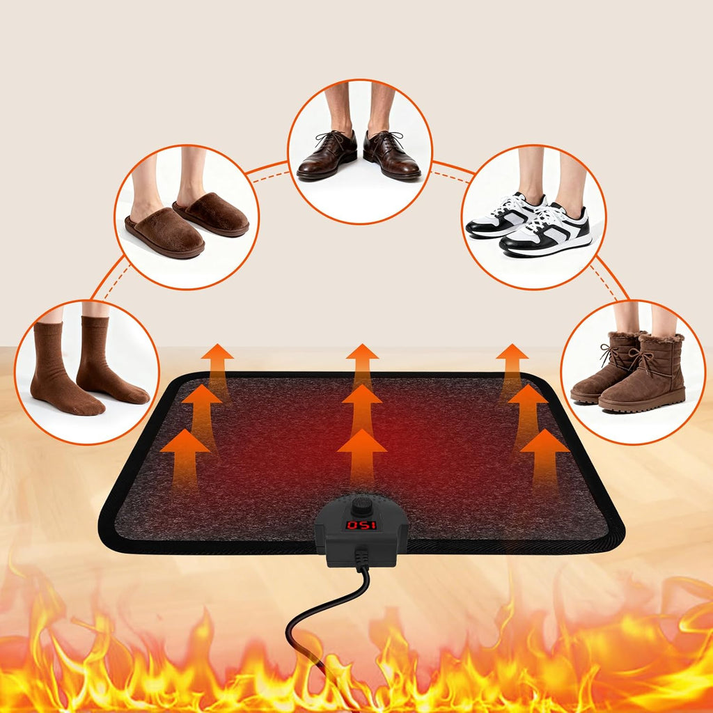 Heated Floor Mat Under Desk for Foot Warmer - Wider 110V Adjustable Temperature Electric Space Heaters Heating Pad - Carbon Crystal & Energy Saving Feet Warmers for Office,Home (Black Gray)