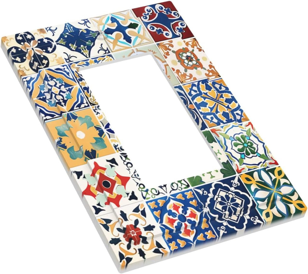Decorative Outlet Covers Moroccan Traditional Mexican Talavera Til 1 Gang Single Rocker Light Switch Cover Plate Wall Plates GFCI Faceplate for Kitchen Home Decor