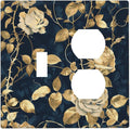 Wallplates Boho Vintage Floral Golden Flower Dark Blue Background 1 Toggle 1 Duplex Switch Plate Electrical GFCI Faceplate Decorative Light Switch Covers for Bedroom living Room Decor