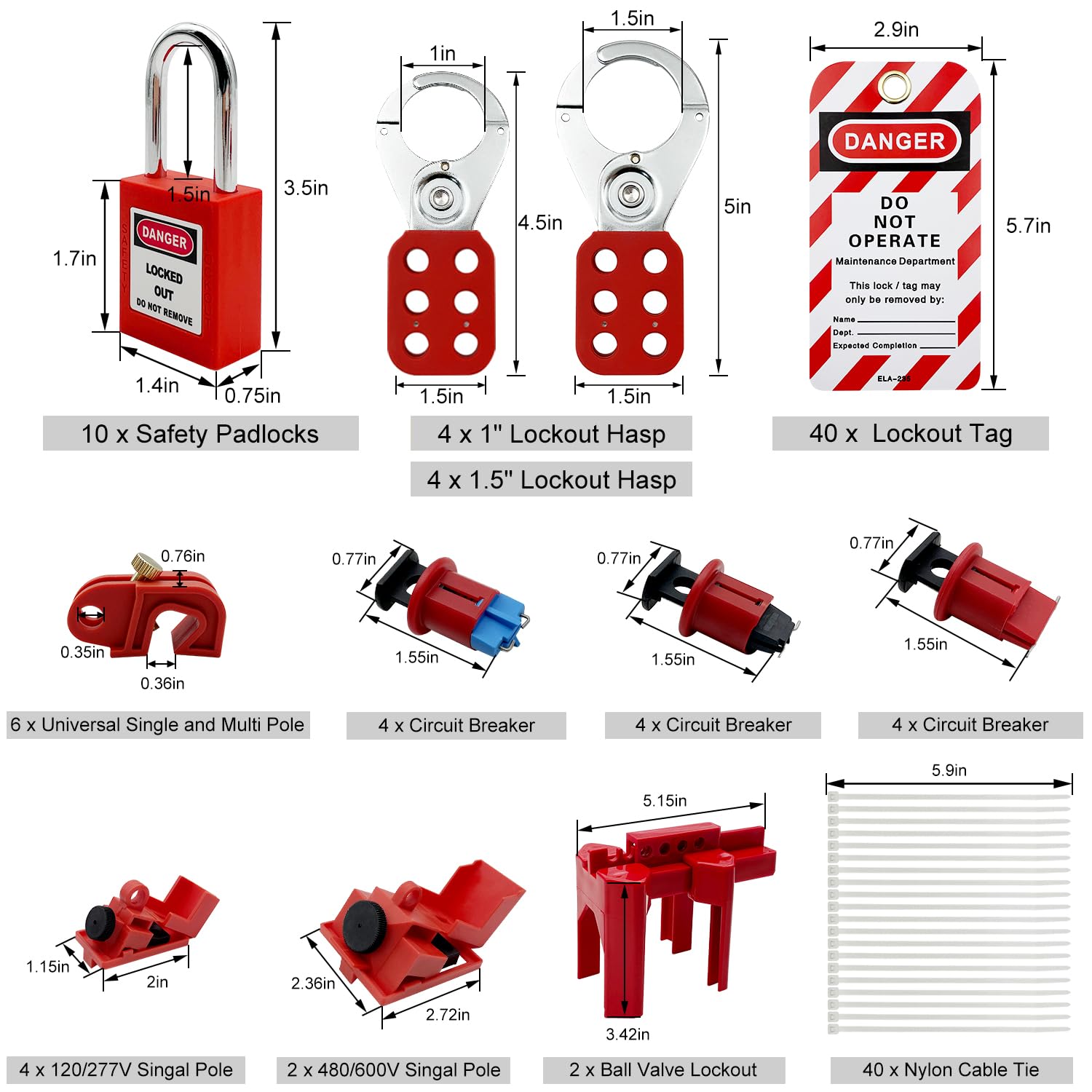 SAFBY 2-in-1 Lockout Tagout (Loto) Kits–Complete OSHA Safety Group Lock Out Hasps, Tag Out Clamp-On Circuit Breaker Lockout for Universal Multi- Pole Breaker Electrical Kits Station (2 Kits in 1)