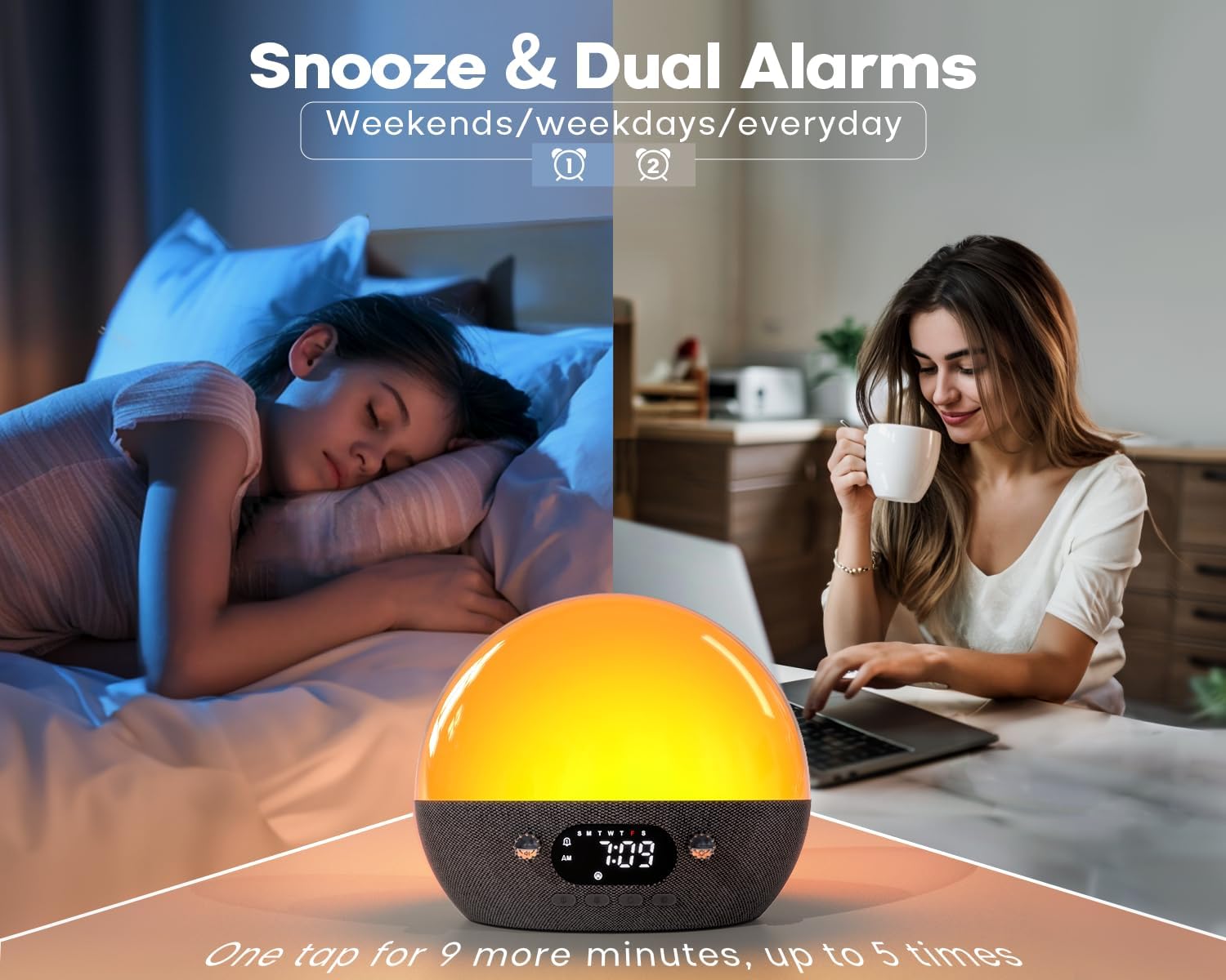 MOMILLA Sunrise Alarm Clock with Bluetooth Speaker, Alarm Clocks for Kids Adults, Dimmable Clock for Bedroom,Wake up Light Night Lights Sunset Lamp, White Noise Sound Machine for Sleep