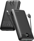 VRURC Portable Charger 20000mAh, Fast Charging Power Bank USB C,4 Output 2 Input Travel Essentials Charging Bank Equipped with LED Display,Built-in Wall Plug and Cables,Phone Charger Battery,Black