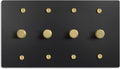SELECT Black Brass Dimmer Light Switch, 1 Way Rotary Dimmer, 4 Gang TRIAC/Leading Edge Dimmable LED Light Switch, 15A 120V AC with Brass Knob, Faceplate & Dimming Module, UL Listed