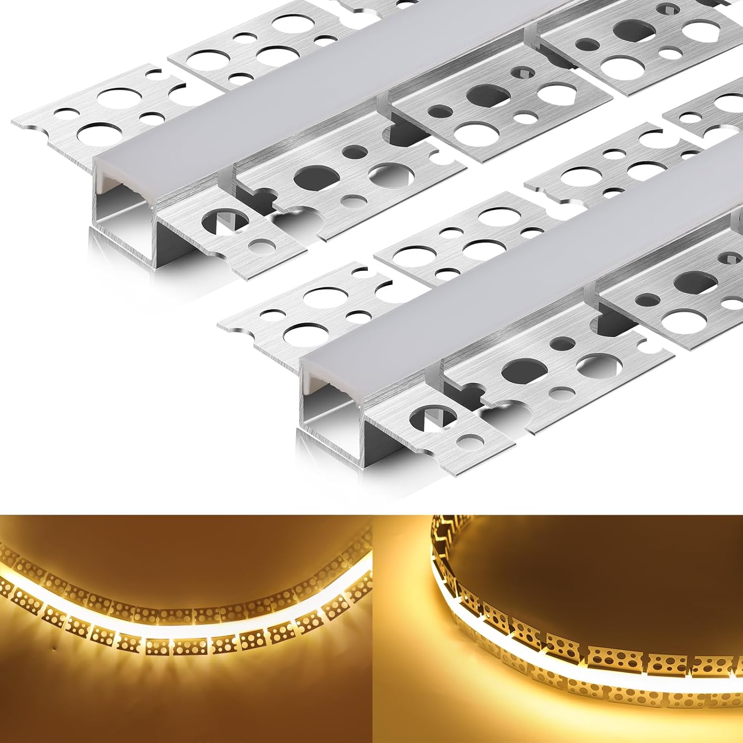 6 Pack Led Diffuser Channel with Milky White Silicone Cover 6.6FT/2M Plaster-in Aluminum Drywall U Shaped Trimless Recessed Track for Strip Light, Flexible Led Profile 45 Degree Bendable
