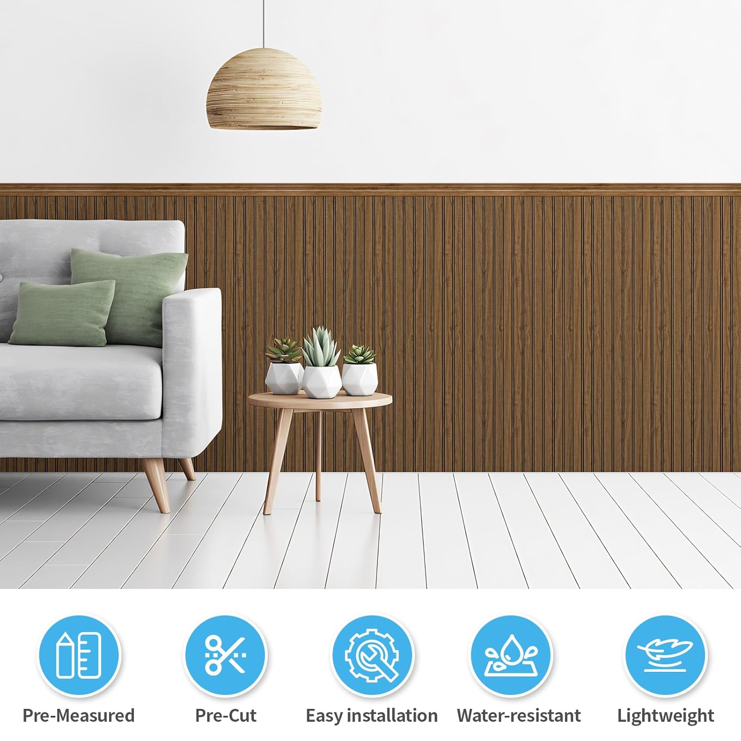 Art3d Wainscoting Wall Panel Kit, 37.8" Tall Beadboard Panels for Walls, Polystyrene Board and Batten Wall Panel Kit, Easy DIY Decorative Trim for Living Room, Kitchen, Bedroom – Covers 31 Sq.Ft