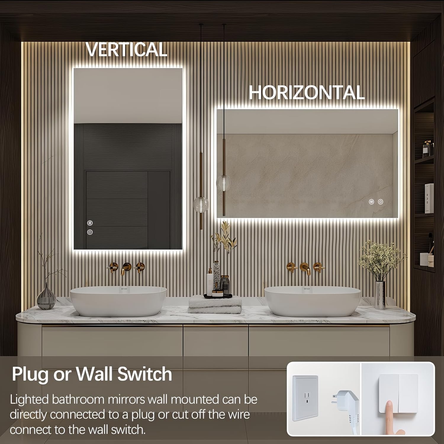 Niccy Led Mirror for Bathroom, 40"x24" Frameless Backlit Mirror for Wall Lighted Mirror with Bedroom 3 Color, Defogger, Explosion-Proof, HD Glass and IP65 Vanity Mirror Horizontal or Vertical
