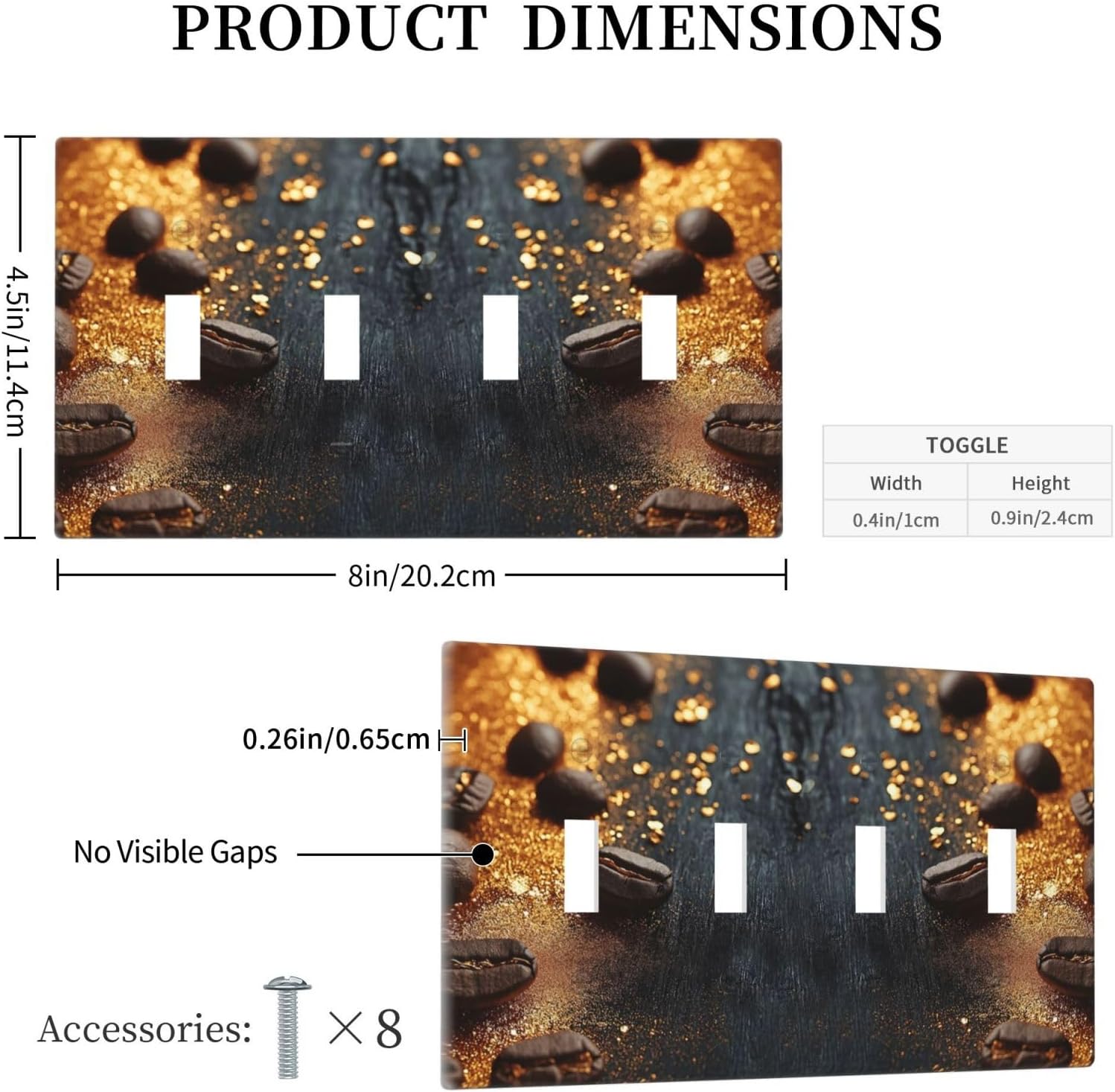 Decorative Light Switch Cover Plate Black Wood Board Gold Dust Coffee Beans 4 Gang Wall Plate Oversized Quad Toggle Switch Cover Plate Jumbo Face Plate for Home Decor