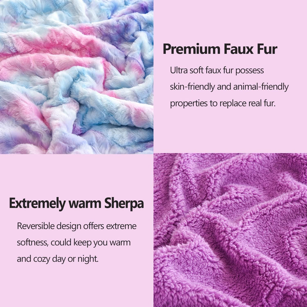 NEWCOSPLAY Super Soft Faux Fur Blanket Queen Size Multi Purple Sherpa Fuzzy Plush Warm Blanket for Sofa Bed (Multi Purple, Queen(90"x90"))