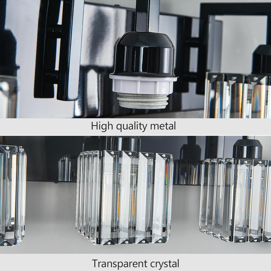 Modern Bathroom Vanity Light 3-Lights Plating Black Vanity Light Crystal Wall Light Bathroom Light Fixtures