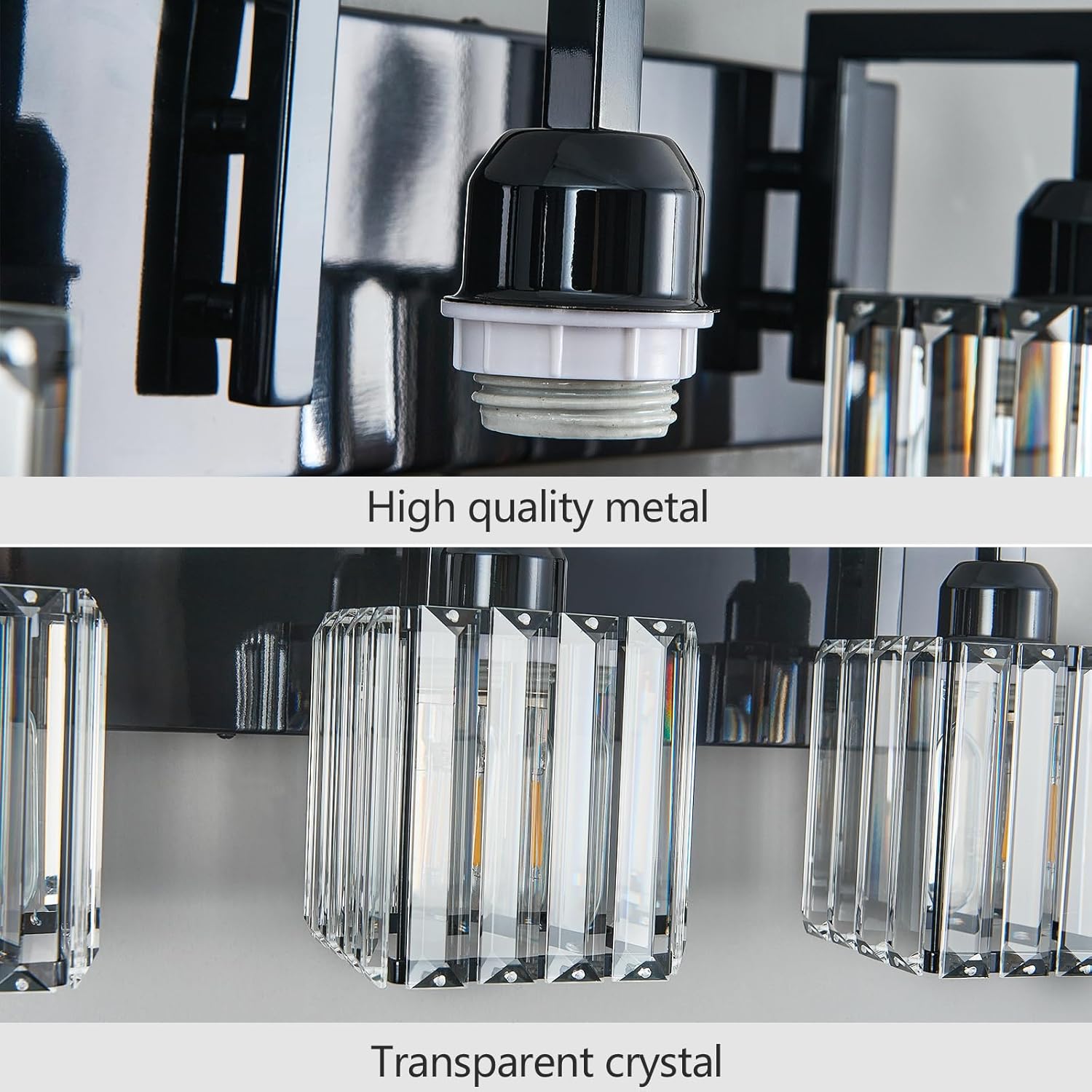 Modern Bathroom Vanity Light 3-Lights Plating Black Vanity Light Crystal Wall Light Bathroom Light Fixtures