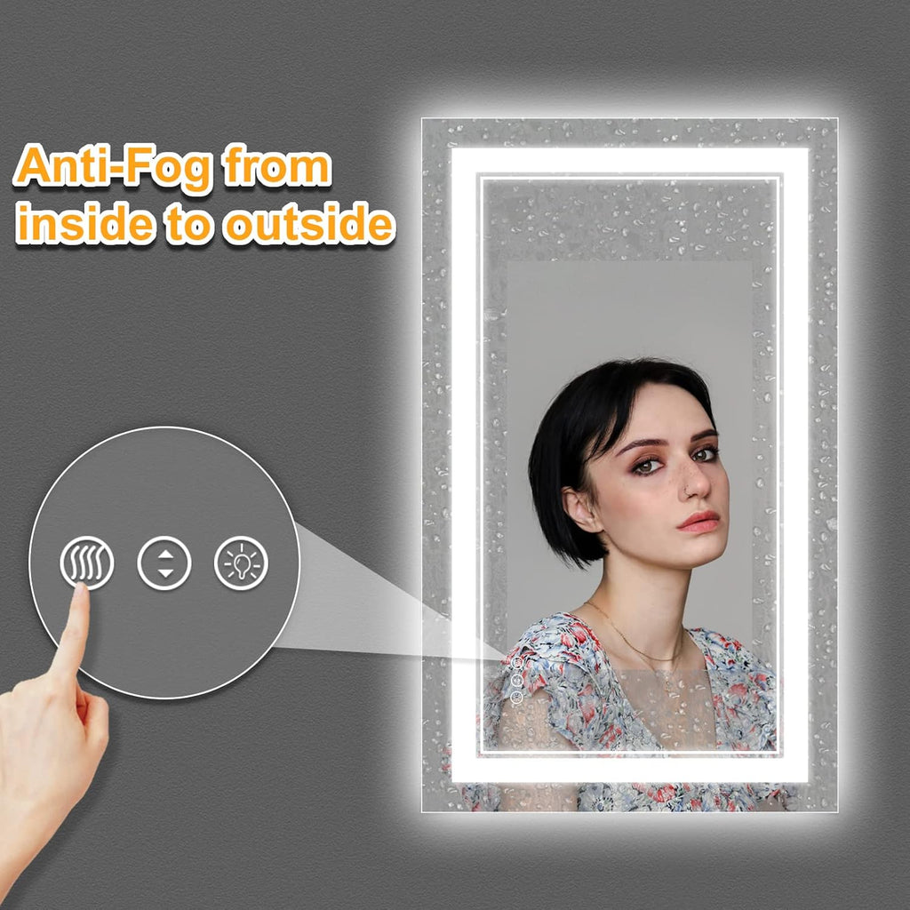 44 x 32 Inch LED Bathroom Mirror, Front Light and Backlit Lighted Vanity Mirror, Anti-Fog, Dimmable Memory, Shatterproof, Wall-Mounted