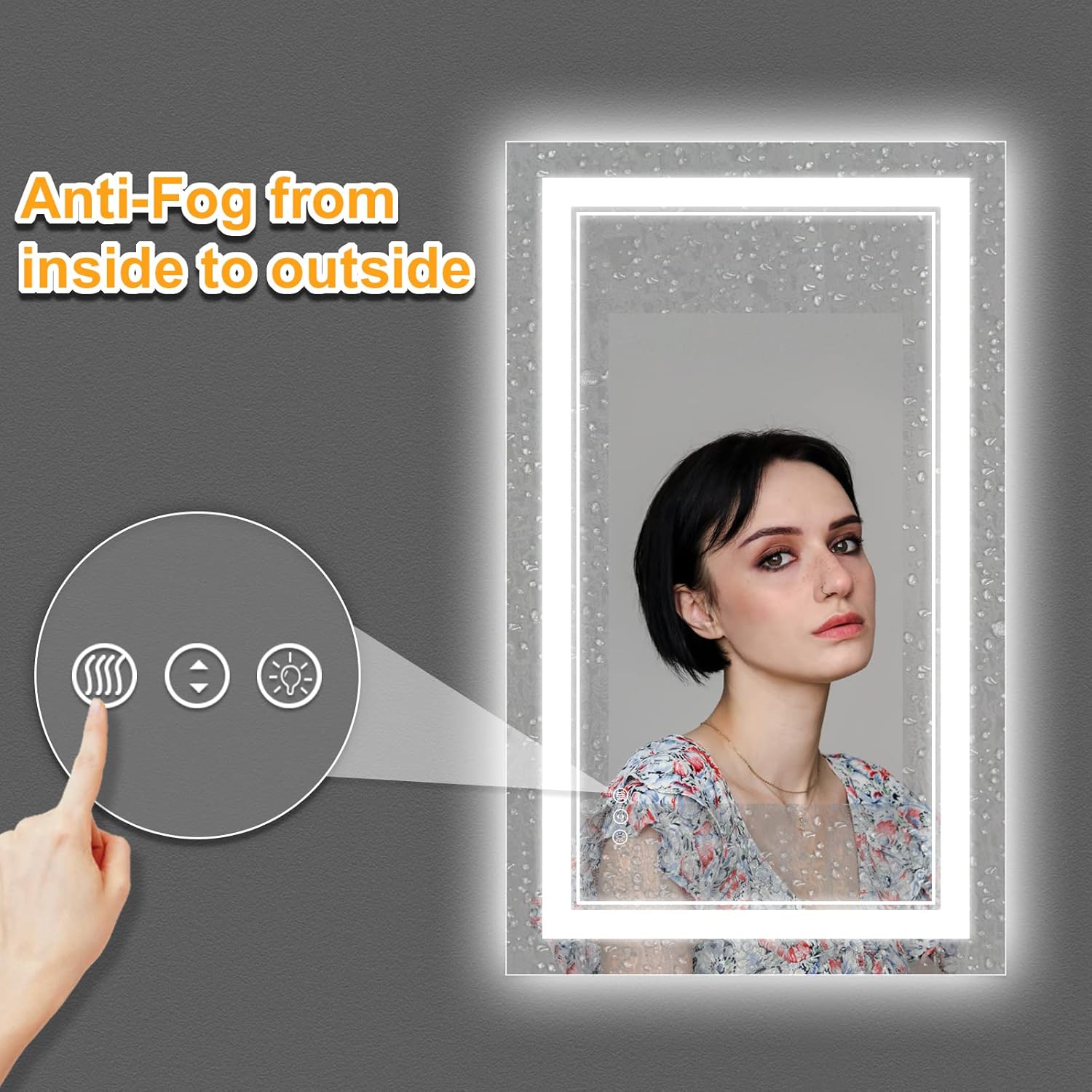 44 x 32 Inch LED Bathroom Mirror, Front Light and Backlit Lighted Vanity Mirror, Anti-Fog, Dimmable Memory, Shatterproof, Wall-Mounted