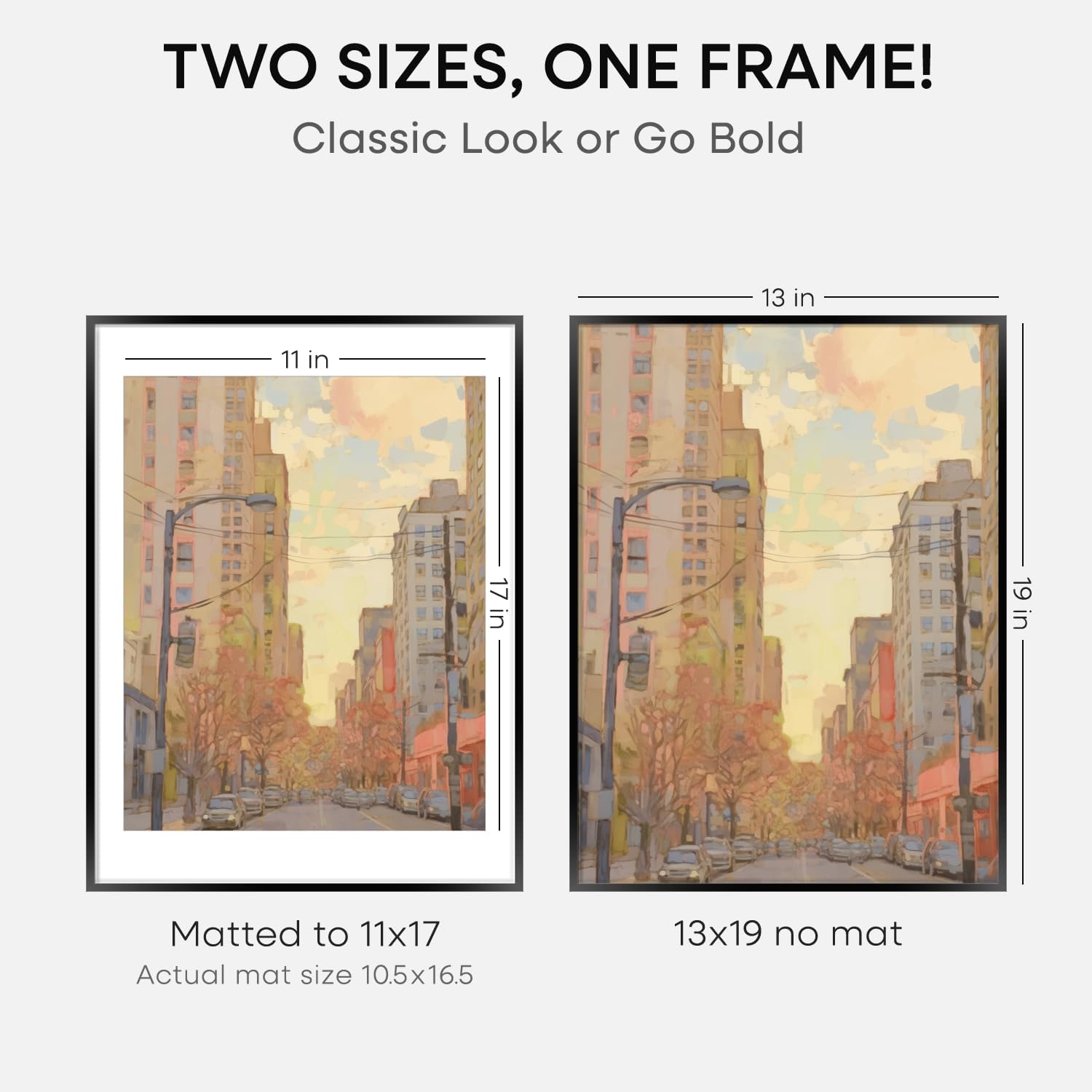 Homeforia 13x19 Picture Frame Black, High End Metal 13 x 19 Poster Frames with Mat 11 x 17 for Photo, 13x19 Black Frame Matted to 11x17 inch Print, 19x13 Thin Frame, Tempered Glass, Wall Kit, Set of 4
